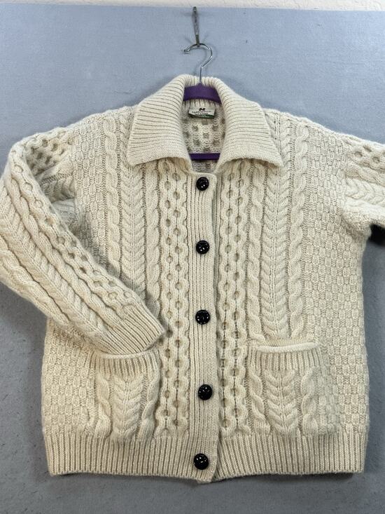 Carraig Donn Sweaters - Carraig Donn Ireland Womens M 100% Wool Aran Cable Knit Cardigan Sweater Cream